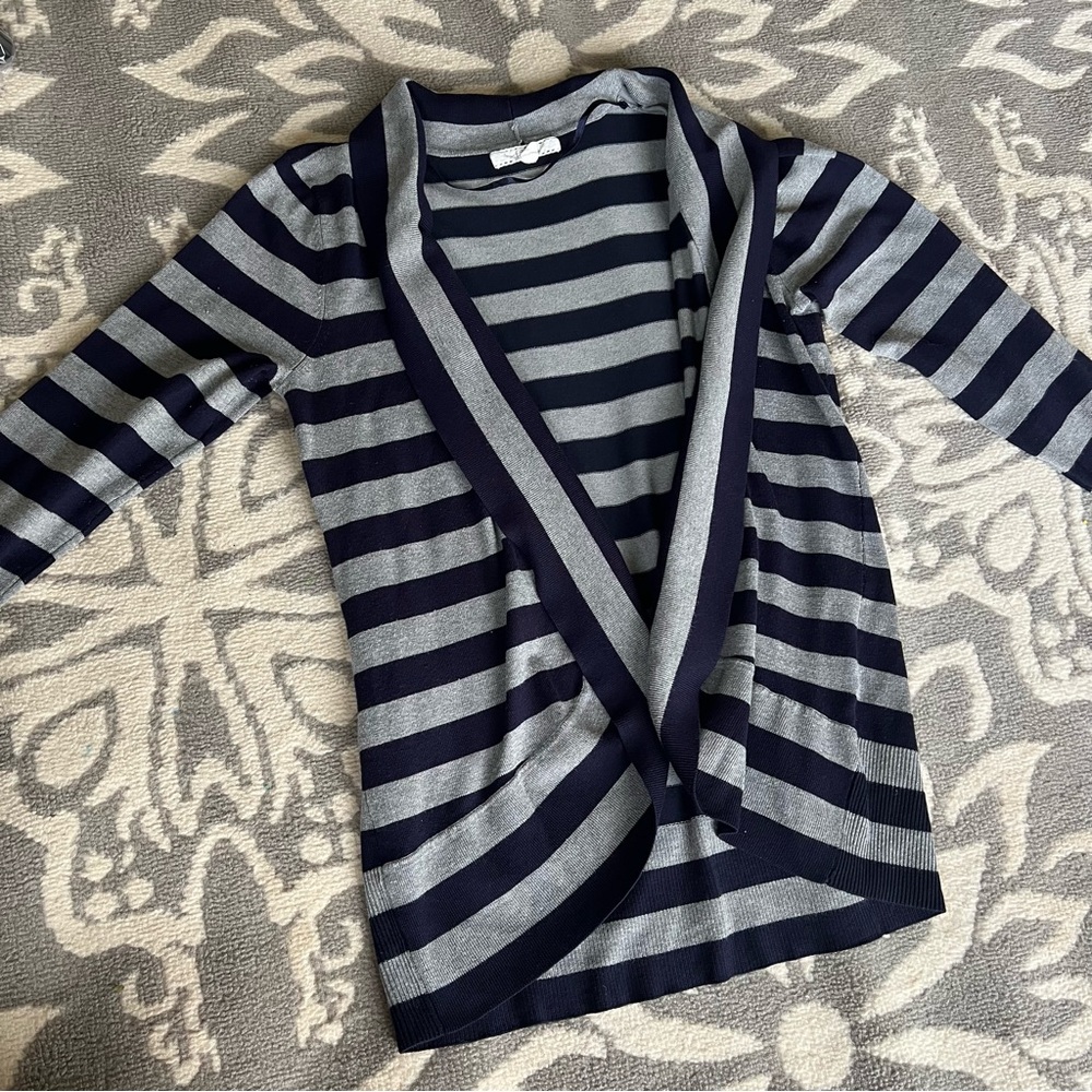 Size XL Pointelle Women’s Blue Striped Cardigan